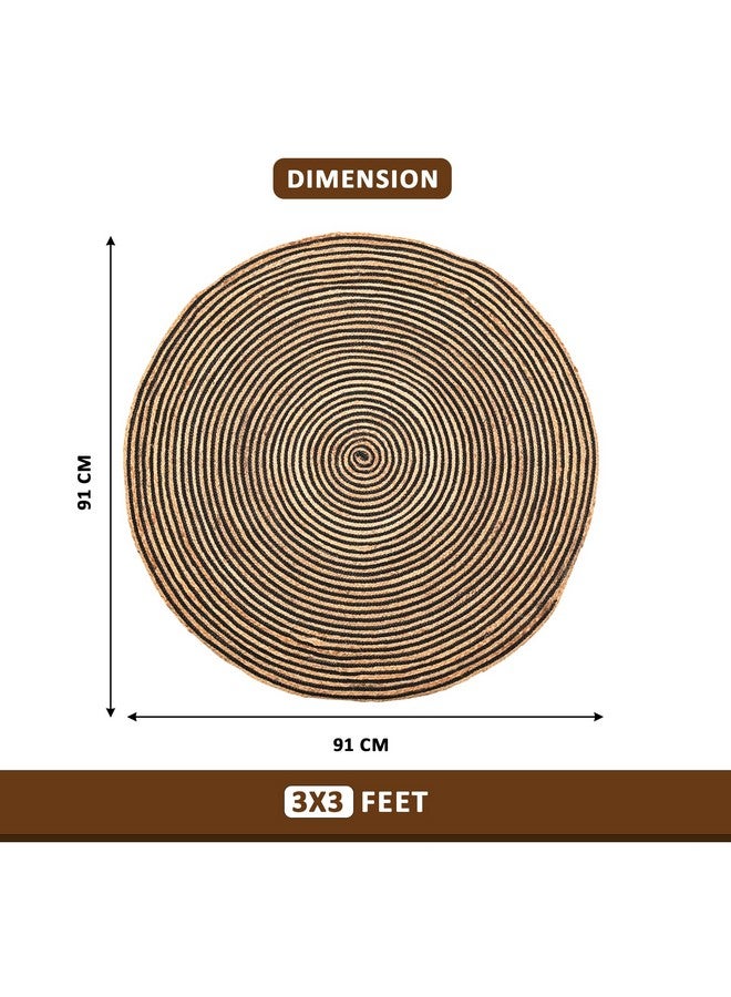 Kuber Industries 3x3 Feet Round Jute Rug & Carpet for Home/Bedroom | Aesthetic & Natural Looking Floor Rugs for Living Room | Spirals - Beige - Image 3
