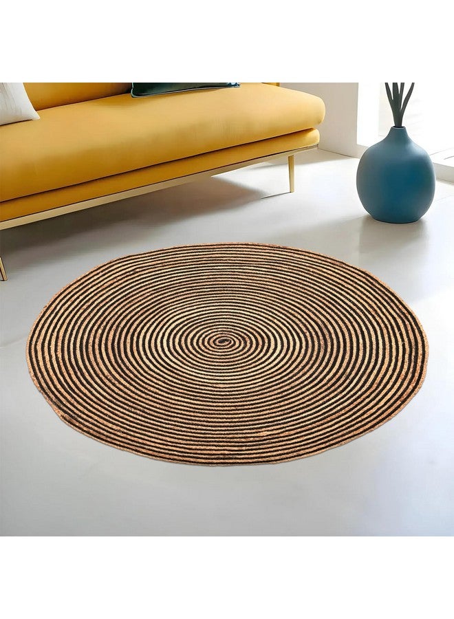 Kuber Industries 3x3 Feet Round Jute Rug & Carpet for Home/Bedroom | Aesthetic & Natural Looking Floor Rugs for Living Room | Spirals - Beige - Image 1