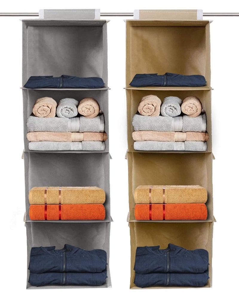 Kuber Industries 4 Shelf Closet Hanging Organizer 4 Tier Closet Wardrobe Organizer Grey BrownPack of 2KULUG15331 - Image 1