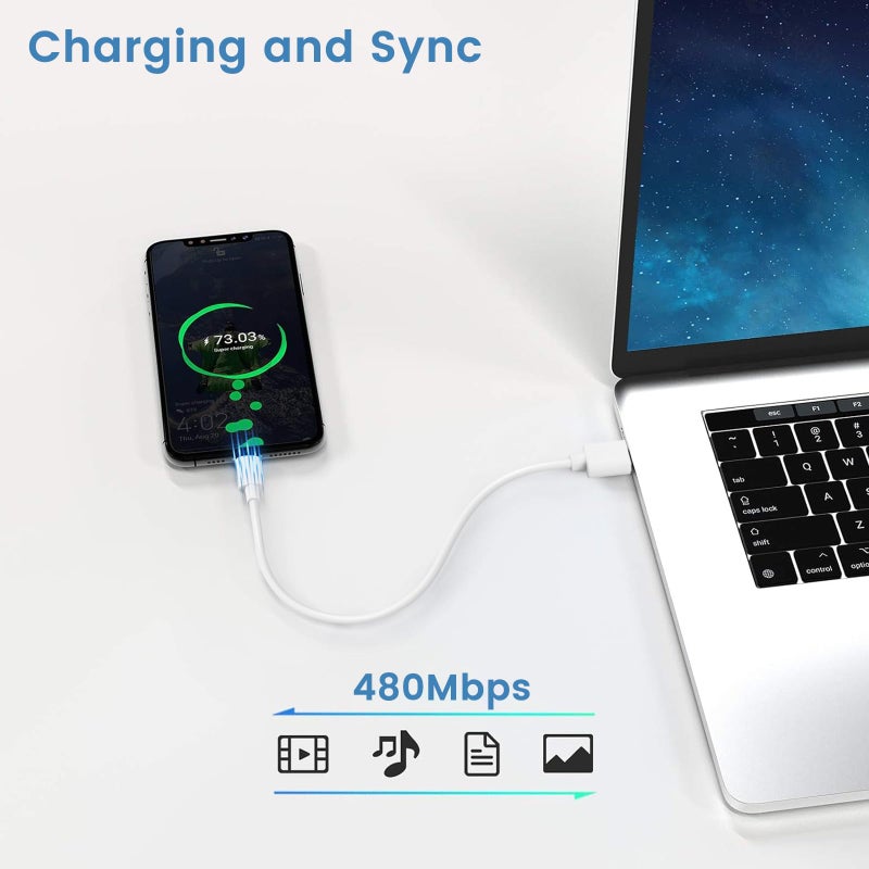 Smays Short 1ft USB C Cable 10-Pack Bulk, USB A to Type C Fast Charging Cord Multipack, White - Image 3