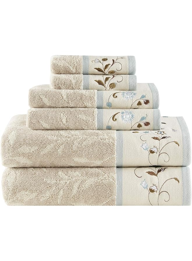 Zaboon Park Serene Floral Embroidered 100% Cotton Jacquard Ultra Soft Absorbent Bathroom Towel Set Shower Hand Face Washcloths, See Below, Blue - Image 1