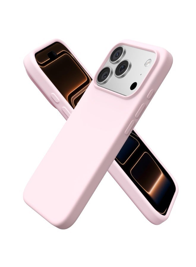 Slim Liquid Silicone iPhone 17 Pro Case 6.3 Inch, 3 Layer Full Cover Soft Gel Rubber Shockproof Phone Case for Women Men - Chalk Pink - Image 1