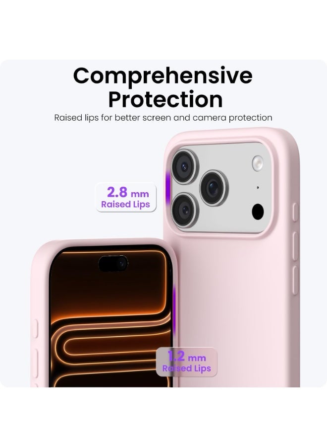 Slim Liquid Silicone iPhone 17 Pro Case 6.3 Inch, 3 Layer Full Cover Soft Gel Rubber Shockproof Phone Case for Women Men - Chalk Pink - Image 4