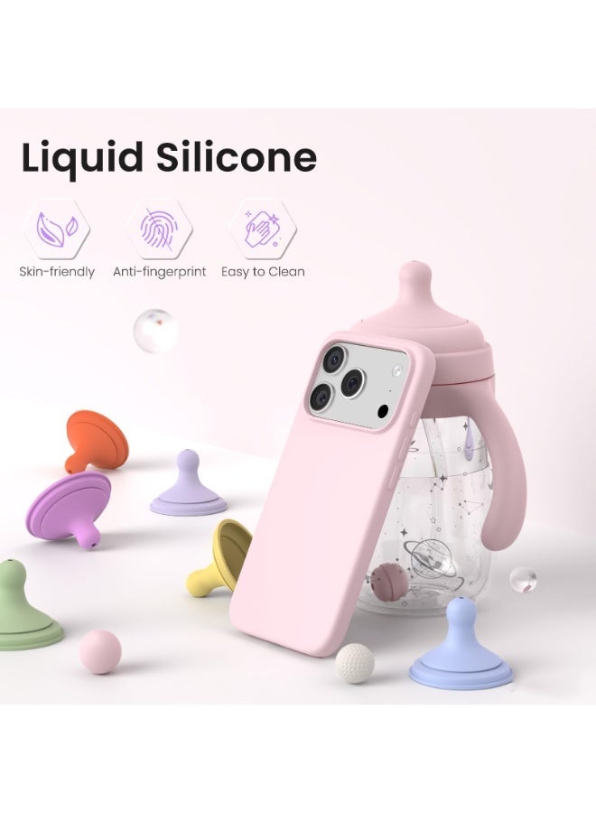 Slim Liquid Silicone iPhone 17 Pro Case 6.3 Inch, 3 Layer Full Cover Soft Gel Rubber Shockproof Phone Case for Women Men - Chalk Pink - Image 3