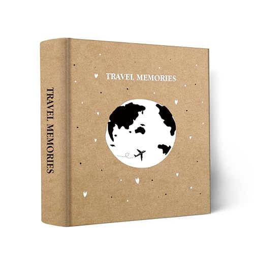 Holoary Photo Album 4x6 200 Photos 2 Pictures Per Page, 200 Pockets 4x6 Inches with Writing Space, Kraft Paper Cover Travel Design World Map Adventure Vacation Travel Photo Album - Image 1