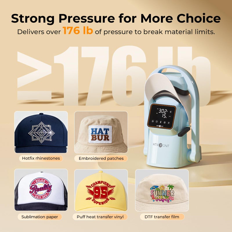 HTVRONT Auto Hat Press Machine - Hat Heat Press Machine with Precise Temp&Timer Control, Hat Heat Press Machine for Caps with 2 Platens, Compatible with DTF Film, Embroidery, Sublimation (Blue) - Image 3