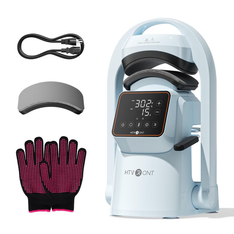 HTVRONT Auto Hat Press Machine - Hat Heat Press Machine with Precise Temp&Timer Control, Hat Heat Press Machine for Caps with 2 Platens, Compatible with DTF Film, Embroidery, Sublimation (Blue) - Image 1