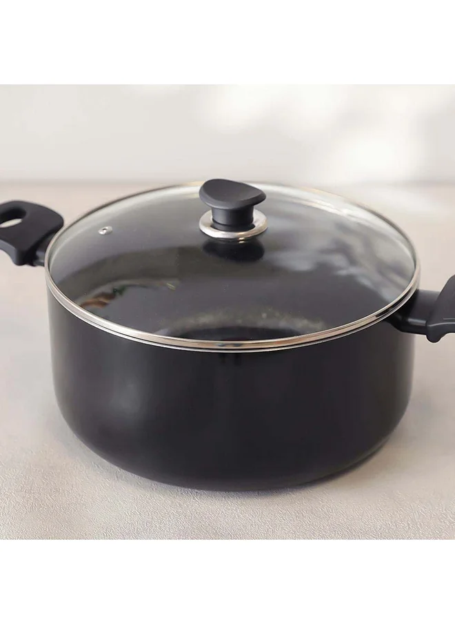 دانوب هوم Karolina Aluminium Casserole With Lid 3.2Mm Pressed Aluminium Non-Stick Stockpot & Stewpot With Cover For Kitchen & Dining Room W28Xh13Cm - Black