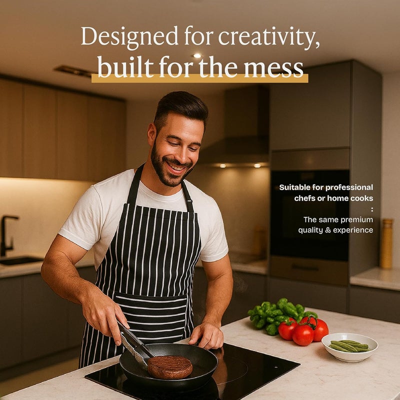 Will Well Kitchen Apron for Men and Women - 33" x 27" Oil-and-Water-Resistant with Adjustable Neck Strap and 38" Waist Ties for a Snug Fit, Lightweight with 2 Front Pockets - 1-Pack, Black - Image 2