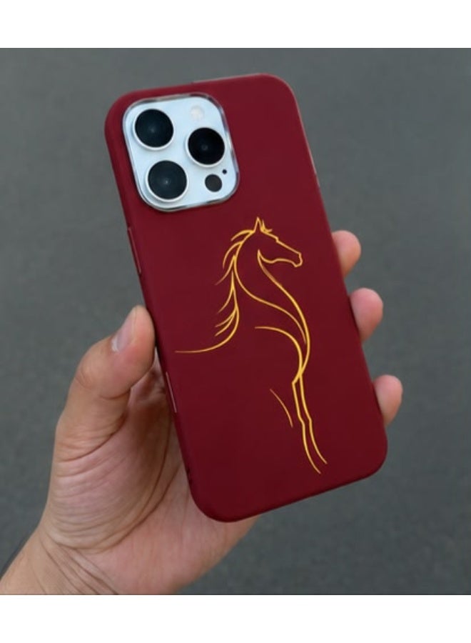 غطاء كاميرا مغناطيسي منزلق بتصميم حصان لهاتف iPhone 16 Pro Max - غطاء خلفي واقٍ مقاوم للصدمات - Image 1