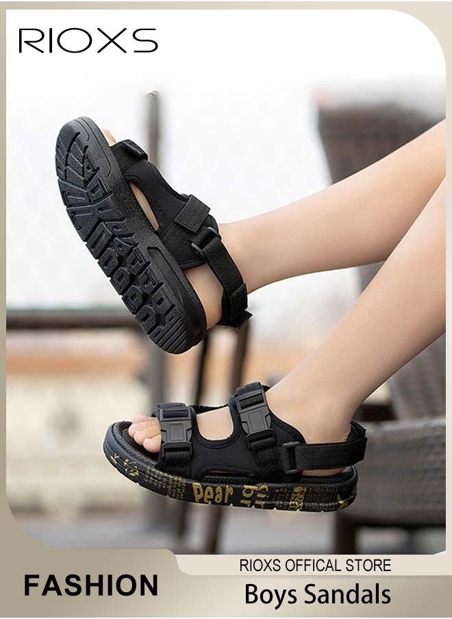 RIOXS - Flat Sandal For Boys,Kids Soft Sole Open Toe Shoes,Non-Slip Water Sandals,Lightweight Walking Casual Sandals,Double Buckle Sandals,,Adjustable Back Strap Sandal For Little Big Kid Boys - Image 1