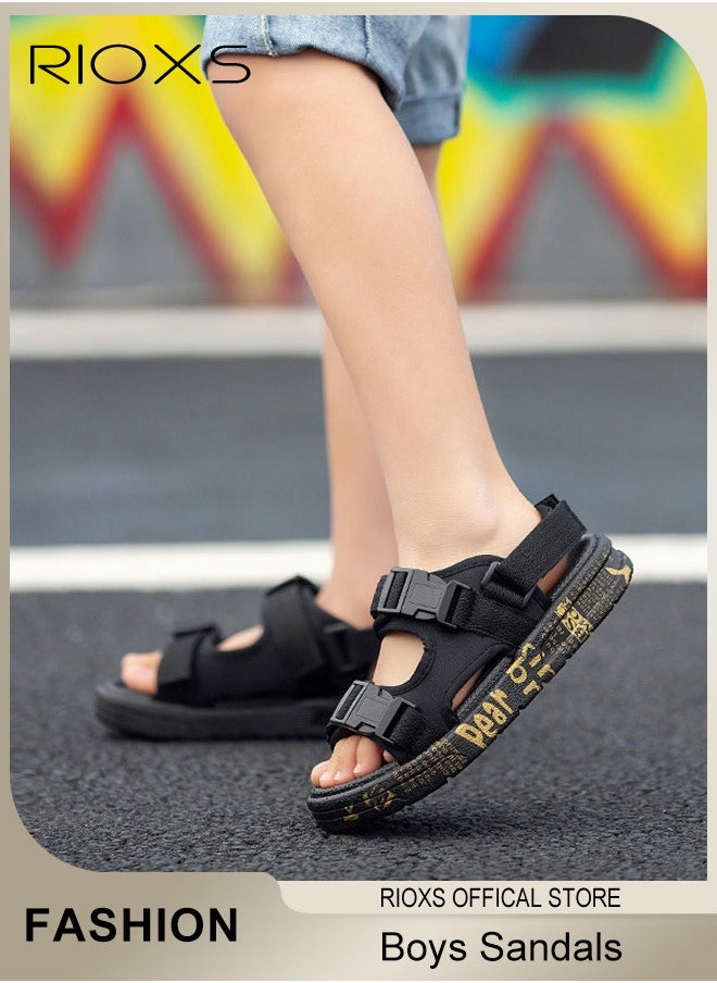 RIOXS - Flat Sandal For Boys,Kids Soft Sole Open Toe Shoes,Non-Slip Water Sandals,Lightweight Walking Casual Sandals,Double Buckle Sandals,,Adjustable Back Strap Sandal For Little Big Kid Boys - Image 1