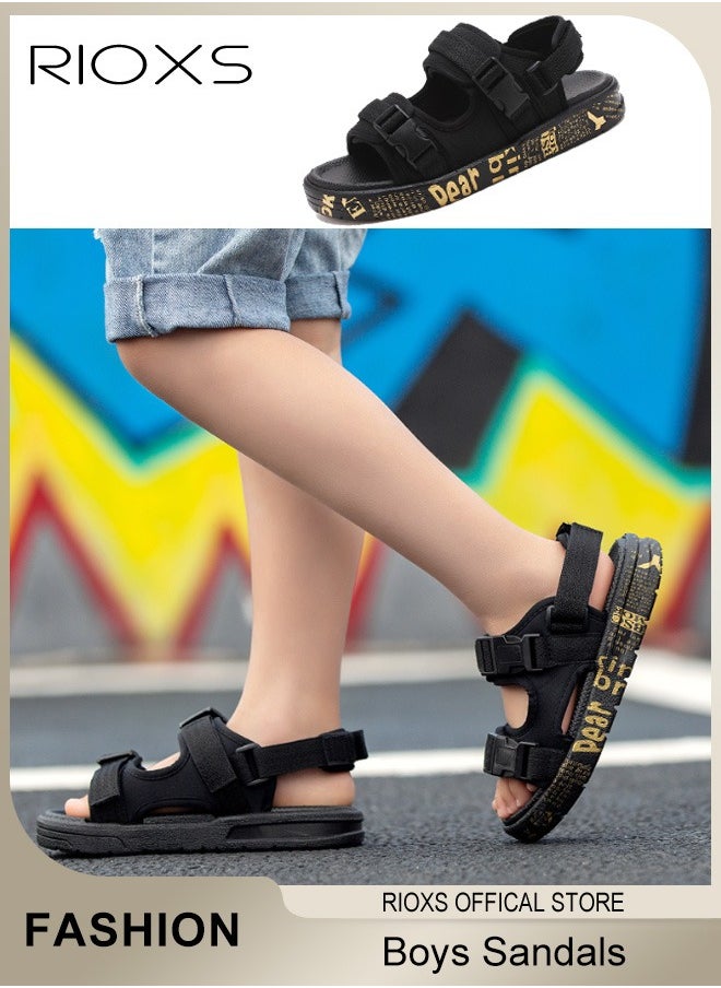 RIOXS - Flat Sandal For Boys,Kids Soft Sole Open Toe Shoes,Non-Slip Water Sandals,Lightweight Walking Casual Sandals,Double Buckle Sandals,,Adjustable Back Strap Sandal For Little Big Kid Boys - Image 1