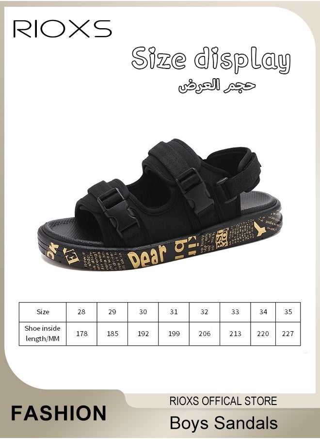 RIOXS - Flat Sandal For Boys,Kids Soft Sole Open Toe Shoes,Non-Slip Water Sandals,Lightweight Walking Casual Sandals,Double Buckle Sandals,,Adjustable Back Strap Sandal For Little Big Kid Boys - Image 1