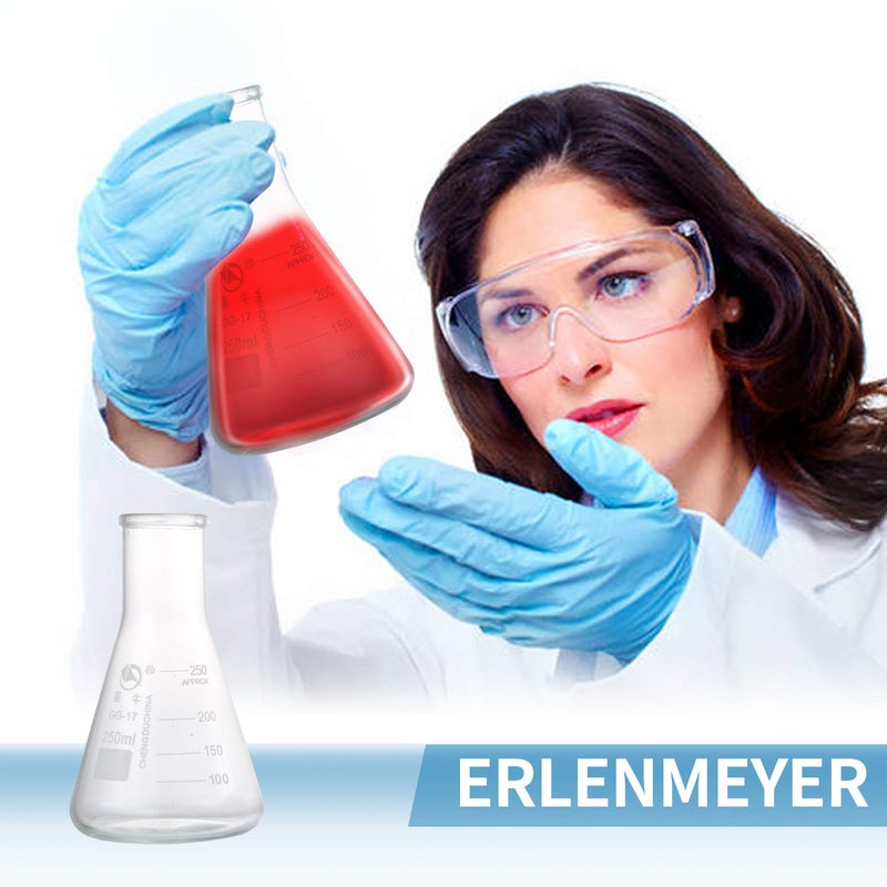Young4us Glass Erlenmeyer Flask Set, (250 ml, 150 ml & 50 ml) Graduated Borosilicate Glass Erlenmeyer Flasks with Rubber Stoppers & Accurate Scales for Lab, Experiment, Chemistry, Science Studies etc - Image 5