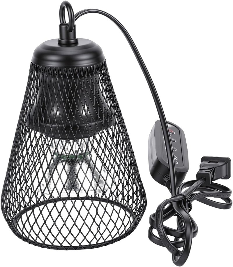 Focket Reptile Lamp Guard, Adjustable Metal Heat Lamp Cage with Chew Proof Springs and Dimming Switch, Up to 100W and 4.7 Inches Height, for Turtles Chicks Lizard Snake (US Plug) - Image 1