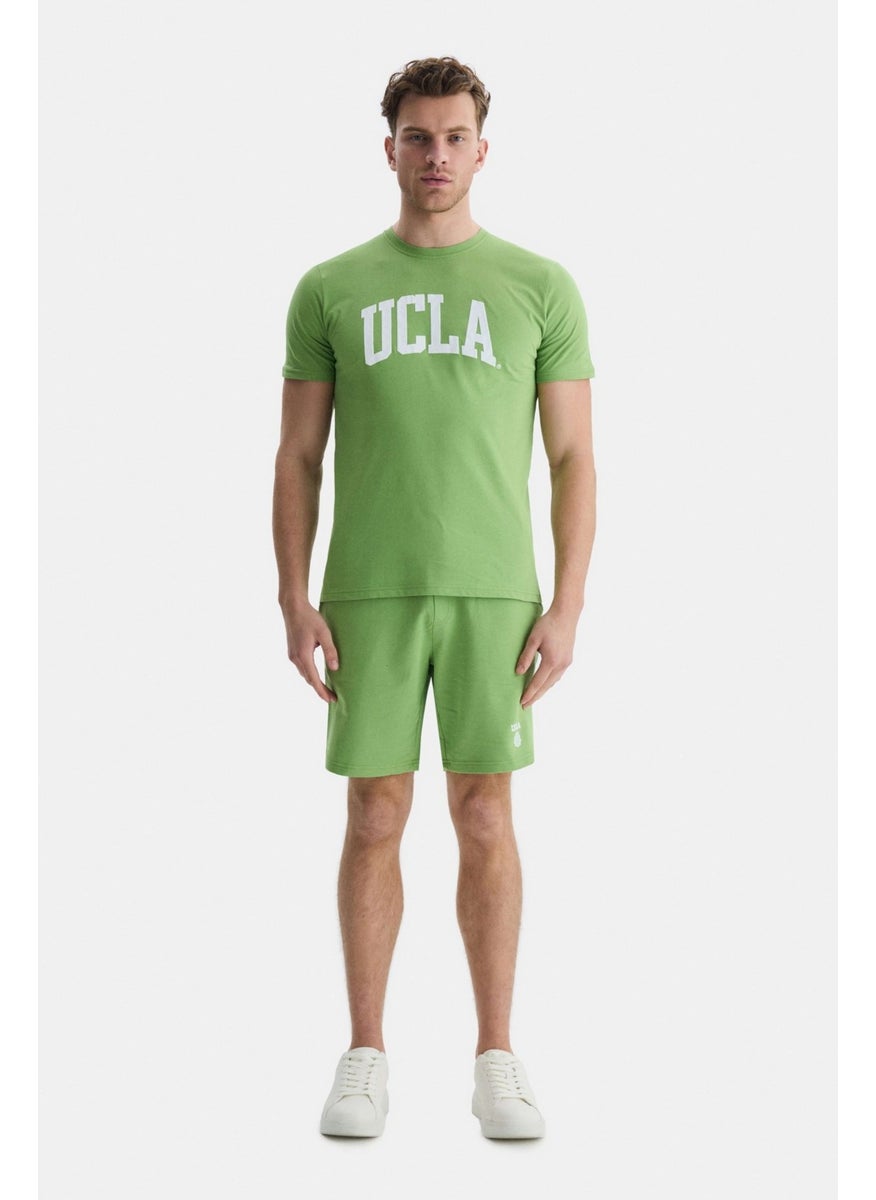UCLA Fowler Light Green Printed Standard Fit Men's Knitted Shorts  - Image 1