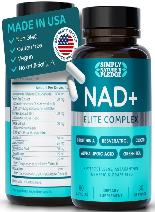 مركب NAD+ Elite – NAD+ مباشر 300 ملغ مع يوروليثين أ، ريسفيراترول، كوإنزيم Q10 ومزيج مضادات الأكسدة – طاقة خلوية، دعم الميتوكوندريا وشيخوخة صحية – نباتي، غير معدل وراثيًا، 60 كبسولة (30 حصة) - Image 1