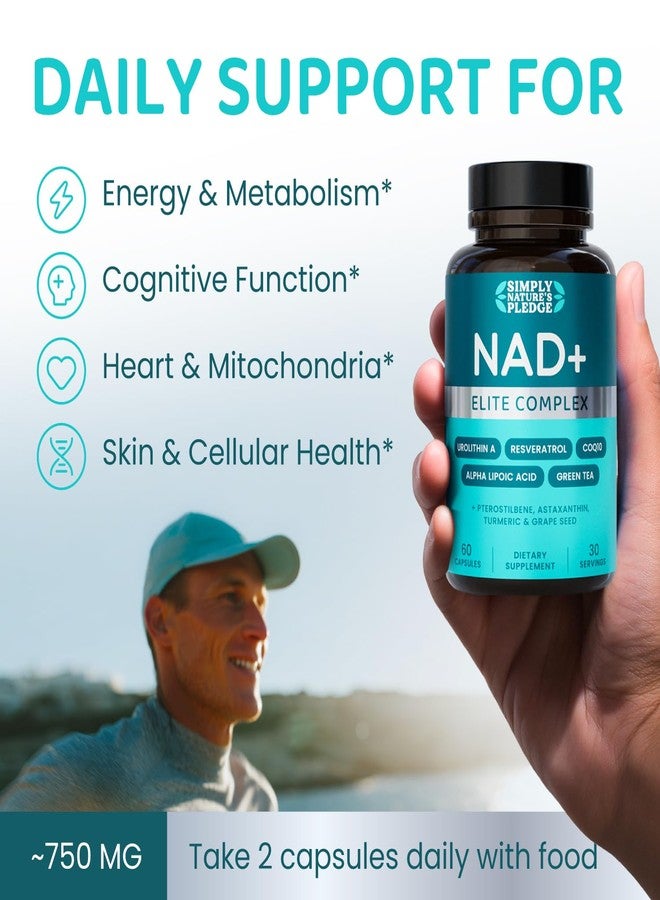 مركب NAD+ Elite – NAD+ مباشر 300 ملغ مع يوروليثين أ، ريسفيراترول، كوإنزيم Q10 ومزيج مضادات الأكسدة – طاقة خلوية، دعم الميتوكوندريا وشيخوخة صحية – نباتي، غير معدل وراثيًا، 60 كبسولة (30 حصة) - Image 4