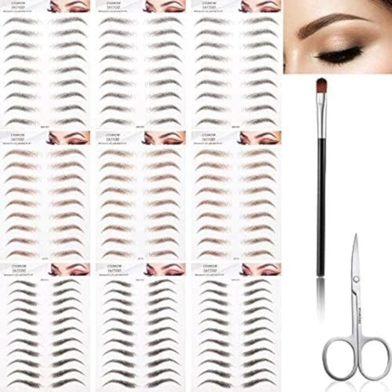 87 Pairs 9 Sheets 4D Hair-like Authentic Eyebrows Eyebrow Stickers Waterproof Imitation Long Lasting Eyebrow Transfers Brow Makeup Tool with Scissors for Women Girls - Image 1