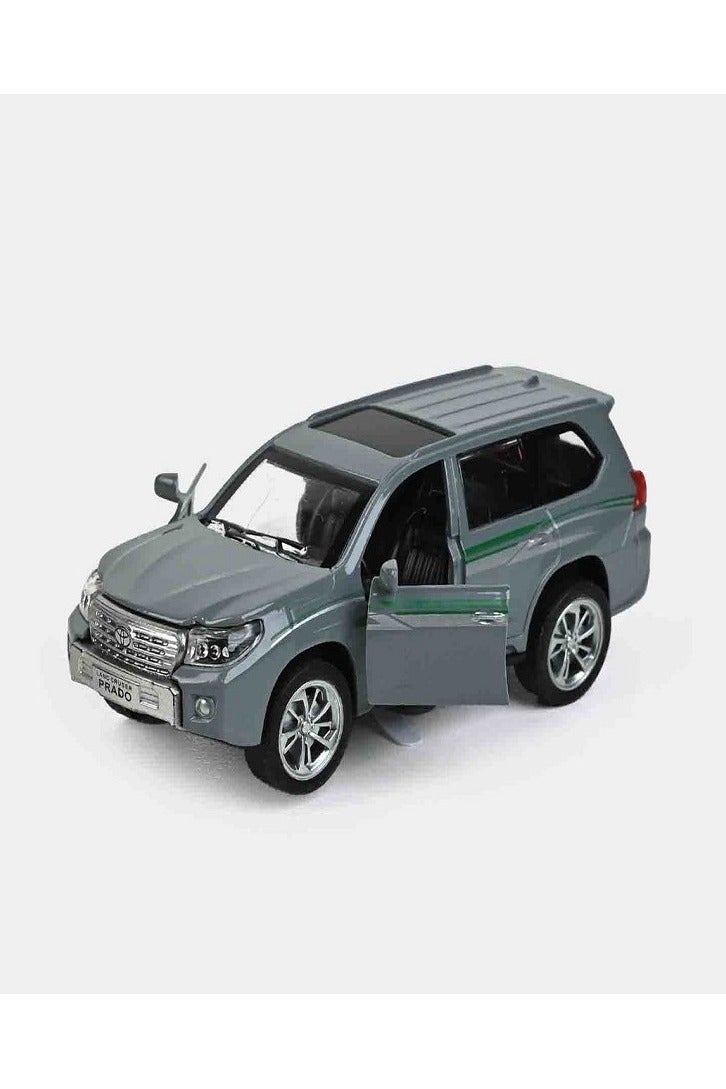 داي كاست نموذج سيارة تويوتا برادو الرياضية متعددة الاستخدامات مصبوب بمقياس 1/46 مع أضواء وصوت - سيارة نموذجية من سبائك معدنية مصبوبة - أبواب أمامية مفتوحة - مقاس تقريبي 12.7 سم (بدون علبة - رمادي) - Image 1
