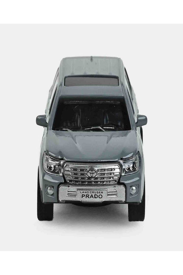 داي كاست نموذج سيارة تويوتا برادو الرياضية متعددة الاستخدامات مصبوب بمقياس 1/46 مع أضواء وصوت - سيارة نموذجية من سبائك معدنية مصبوبة - أبواب أمامية مفتوحة - مقاس تقريبي 12.7 سم (بدون علبة - رمادي) - Image 4