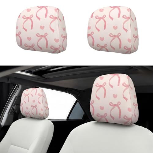 Chumia 2 Pcs Pink Headrest Covers for Cars Printed Cute Bow Seat Head Rest Cover Breathable Car Accessories Elastic Washable Headrest Protector Fit to Suvs Trucks Vehicles and Autos - Image 1