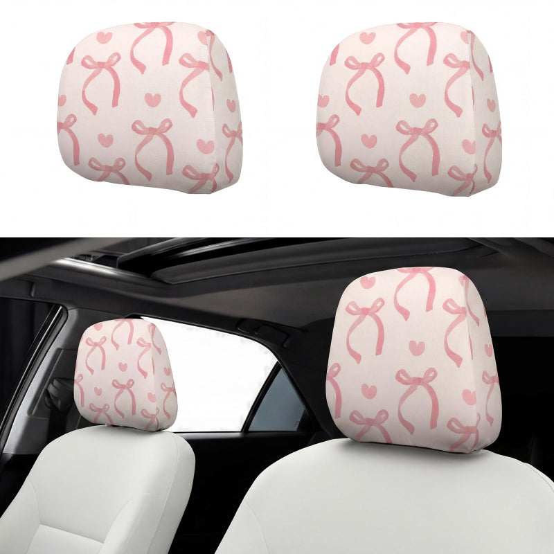 Chumia 2 Pcs Pink Headrest Covers for Cars Printed Cute Bow Seat Head Rest Cover Breathable Car Accessories Elastic Washable Headrest Protector Fit to Suvs Trucks Vehicles and Autos - Image 3