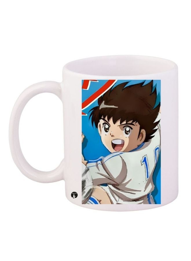 RYN Captain Tsubasa Printed Coffee Mug White/Brown/Beige 11ounce
