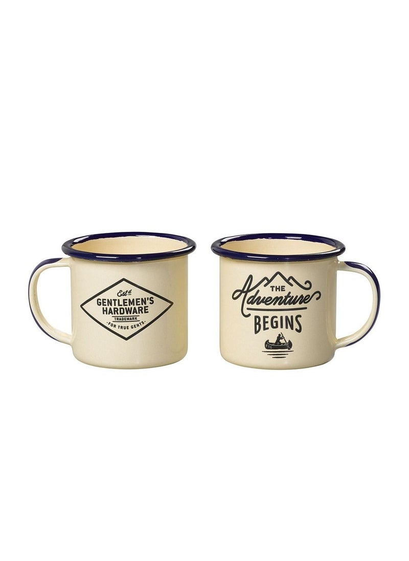 GENTLEMEN'S HARDWARE 2 pcs Enamel Espresso Set -  Cream Body Blue Rim  - Image 2