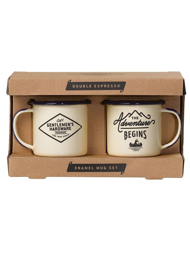 GENTLEMEN'S HARDWARE 2 pcs Enamel Espresso Set -  Cream Body Blue Rim  - Image 3