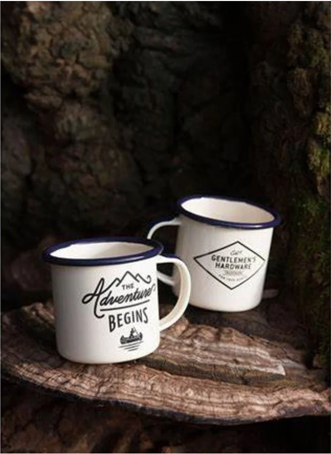 جنتلمنز هاردوير 2 pcs Enamel Espresso Set -  Cream Body Blue Rim