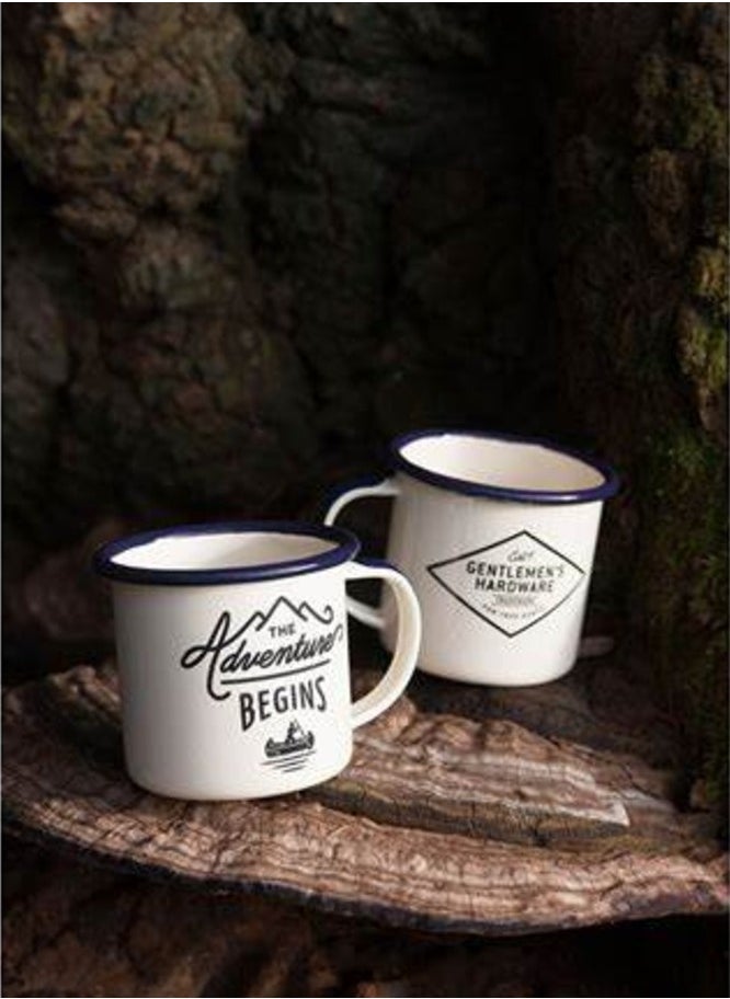 GENTLEMEN'S HARDWARE 2 pcs Enamel Espresso Set -  Cream Body Blue Rim  - Image 1