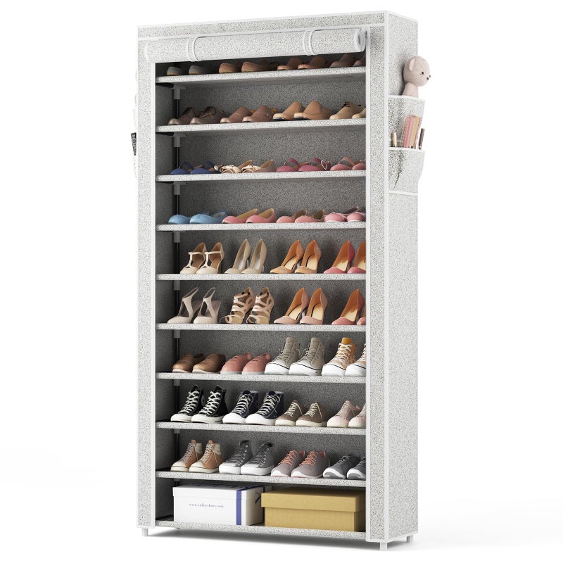 ROJASOP 10 Tier Shoe Rack with Covers Large Capacity Stackable Tall Shoe Shelf Storage for 5055 Pairs Shoe and Boot Sturdy Free Standing Shoe Rack Organizer for Closet Entryway Bedroom