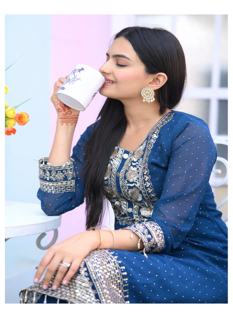 Super Asian Elegant Fox Georgette Sequence Embroidered Top with Stone Work, Paired with Matching Pants & Dupatta – Complete Glamorous Ensemble - Image 4