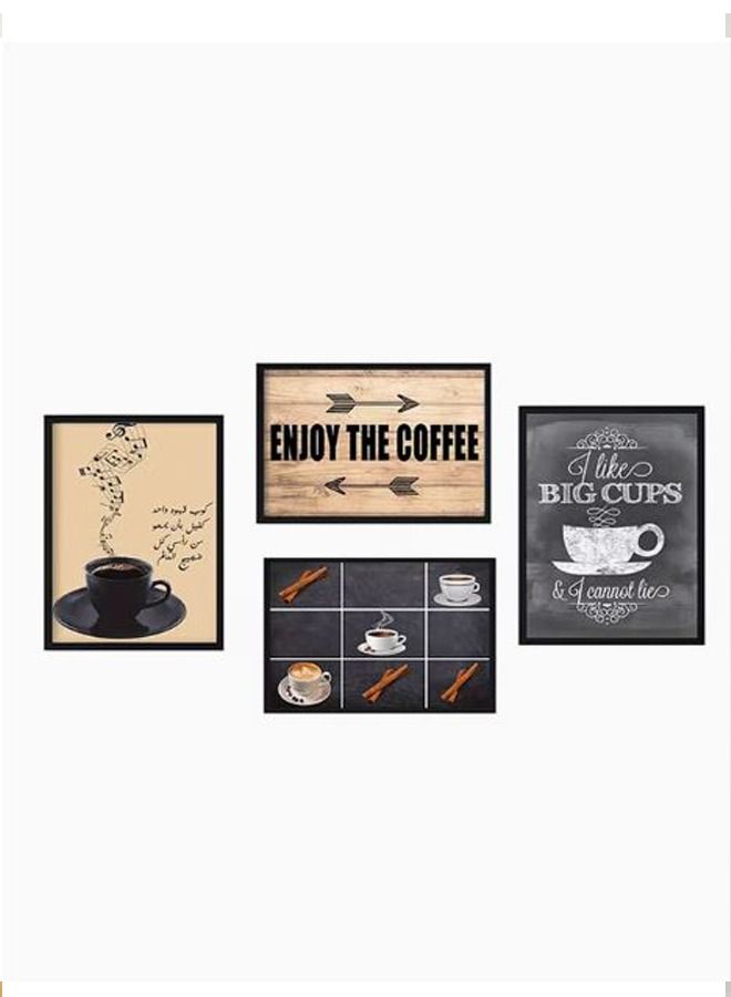 أر كي أن 4 ٹکڑوں کا لکڑی کا فریم والا وال آرٹ پینٹنگ سیٹ سیاہ/سفید 33x43 سینٹی میٹر - Image 1