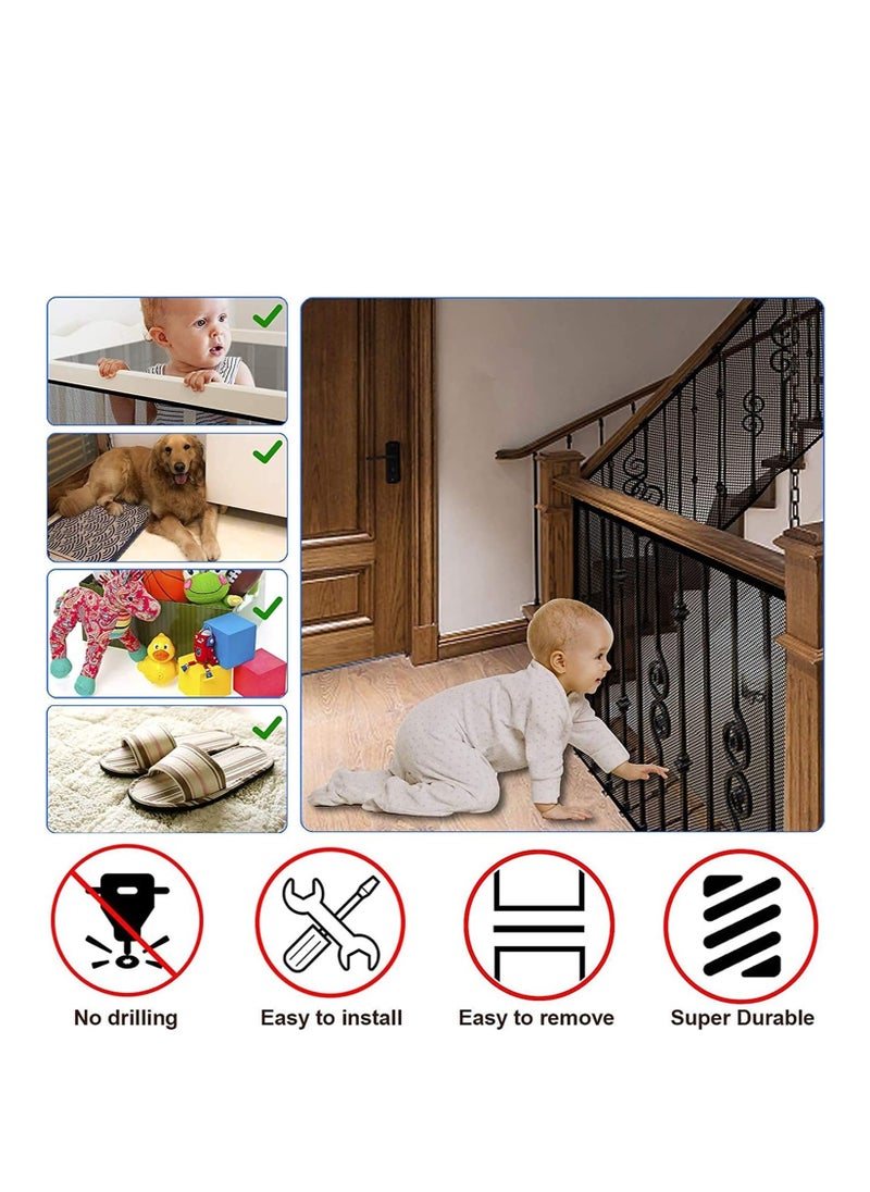 Kiddale - Baby safety net for staircase railing guard for baby safety balcony child safety net for balcony net for stairs Pack of 1 110cm x 3m Black - Image 1
