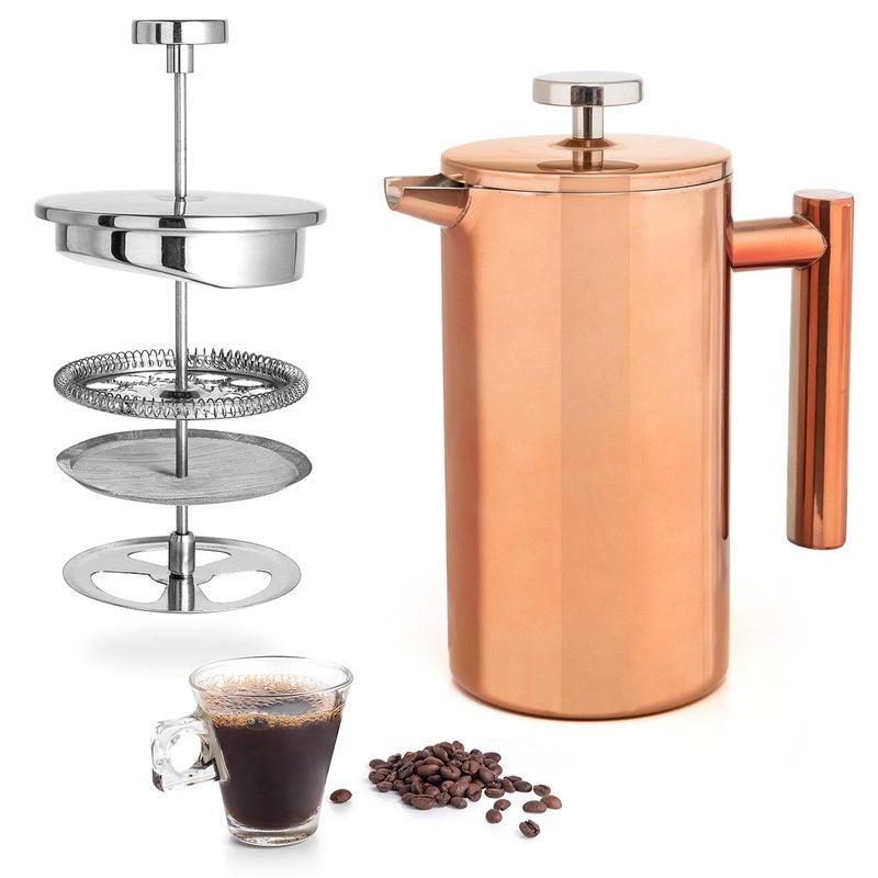 Mixpresso Stainless Steel French Press Coffee Maker 27 Oz 800L Double Wall Metal Insulation Coffee Press & Tea Brewer Easy Clean & Easy Press  Strong Quality Coffee Press  Bronze - Image 1
