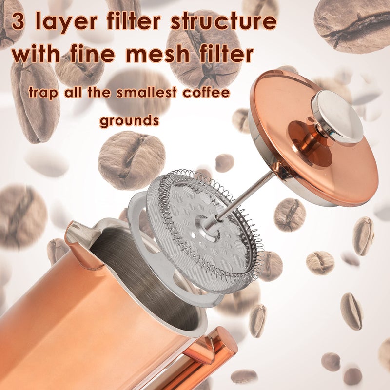 Mixpresso Stainless Steel French Press Coffee Maker 27 Oz 800L Double Wall Metal Insulation Coffee Press & Tea Brewer Easy Clean & Easy Press  Strong Quality Coffee Press  Bronze - Image 3