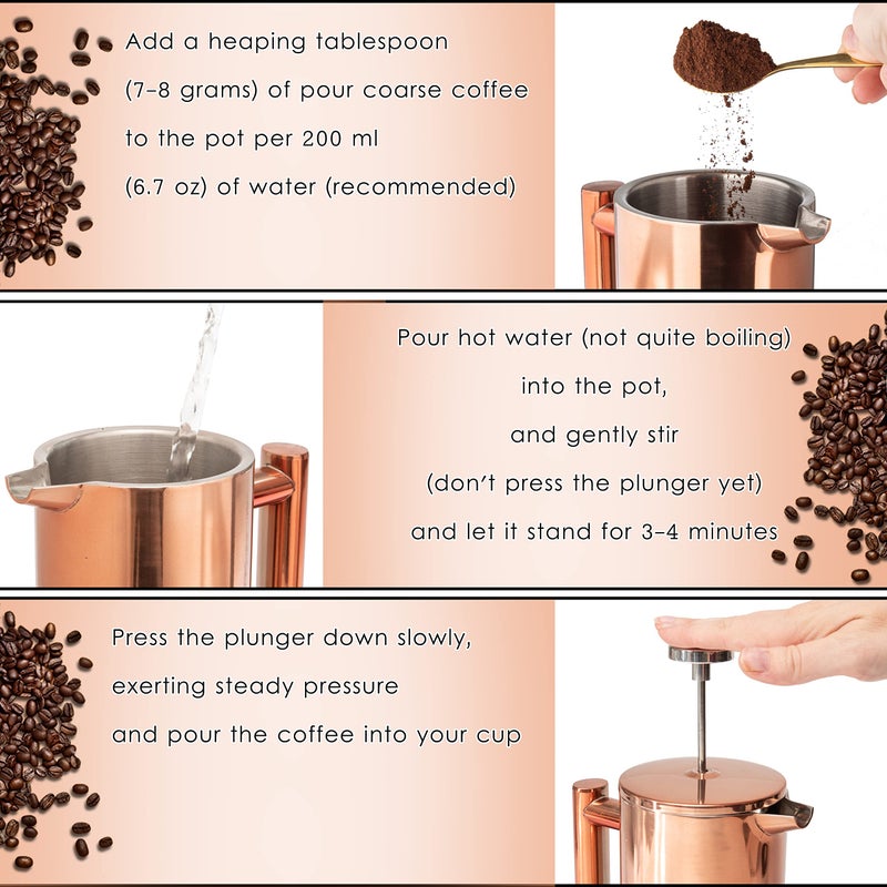 Mixpresso Stainless Steel French Press Coffee Maker 27 Oz 800L Double Wall Metal Insulation Coffee Press & Tea Brewer Easy Clean & Easy Press  Strong Quality Coffee Press  Bronze - Image 4