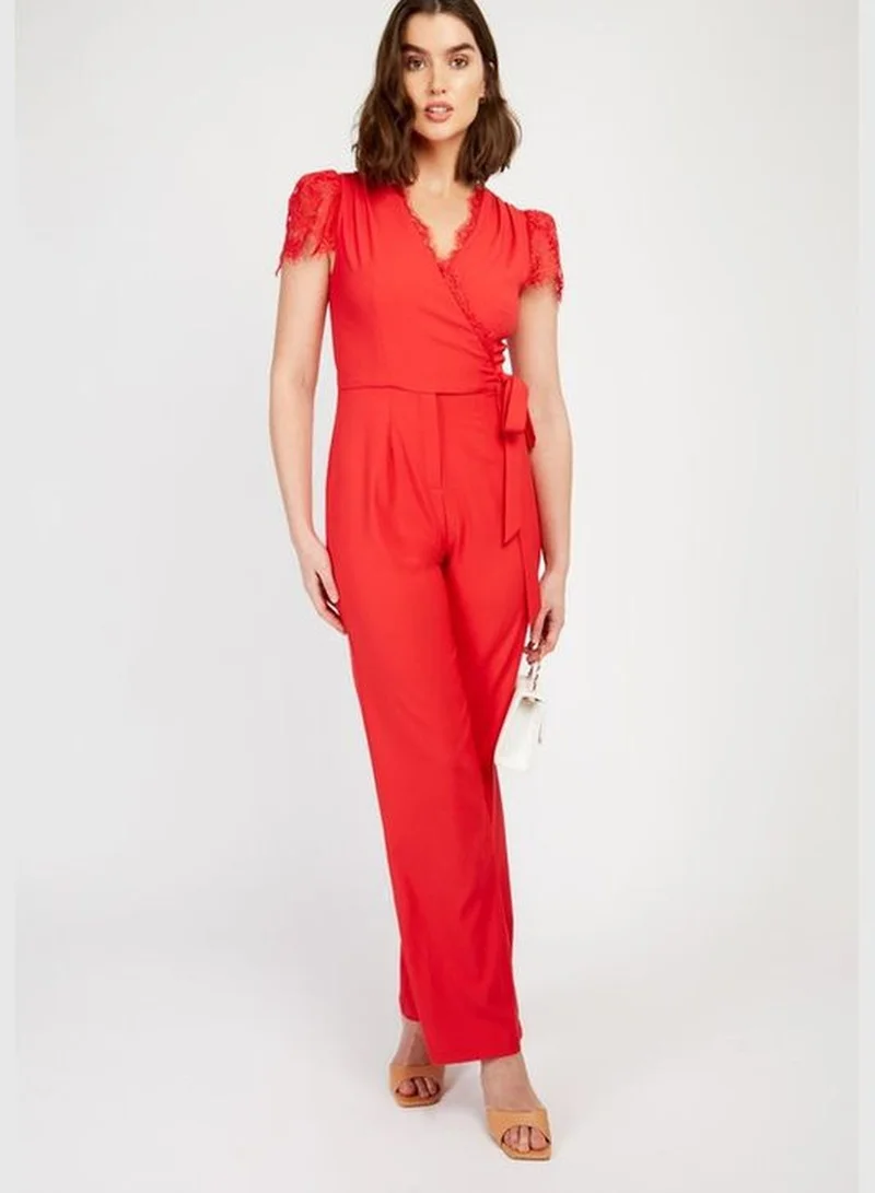 Little Mistress Little Mistress Red Lace Wrap Jsuit