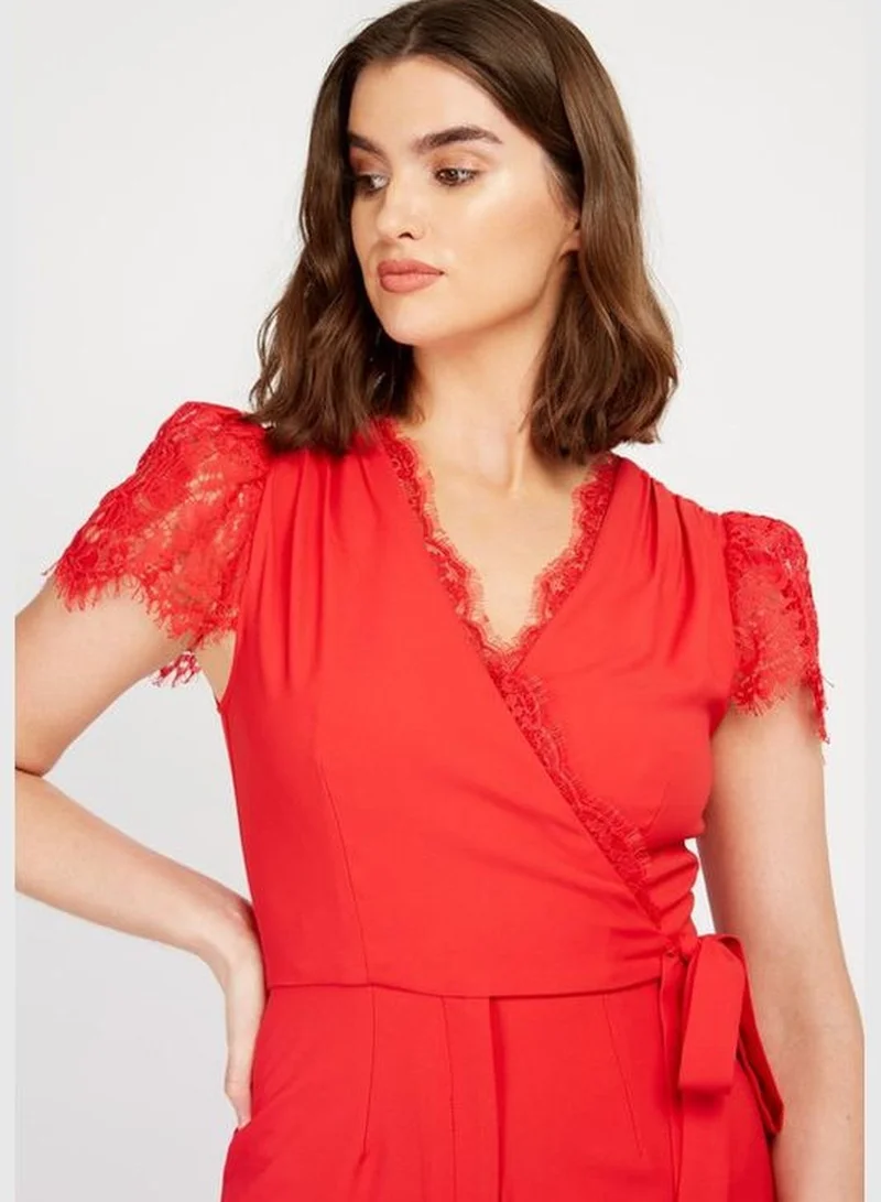 Little Mistress Little Mistress Red Lace Wrap Jsuit