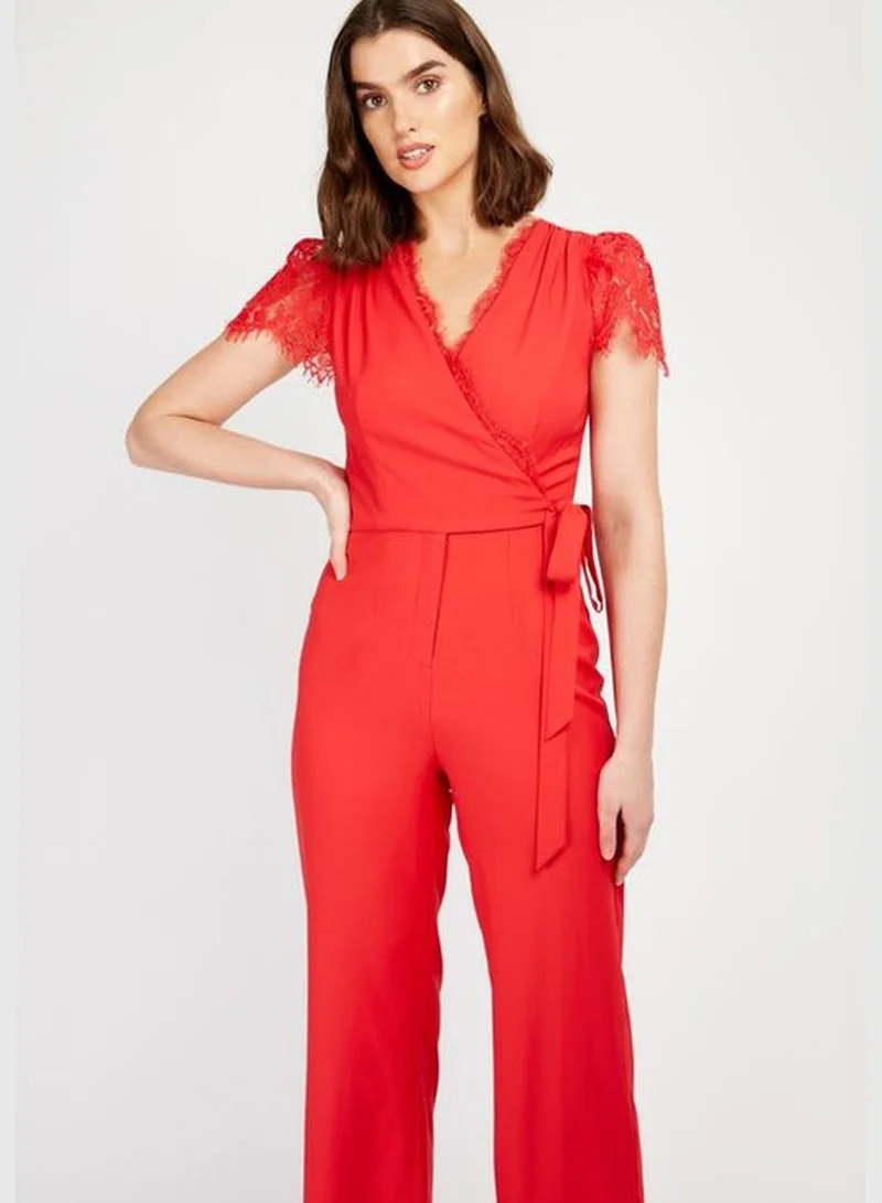 Little Mistress Little Mistress Red Lace Wrap Jsuit