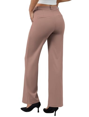 DLOODA Women's Dress Pants Business Casual Stretchy Work Pants High Waisted Pull On Slacks Office Wide Leg Trousers Coffee - Image 2