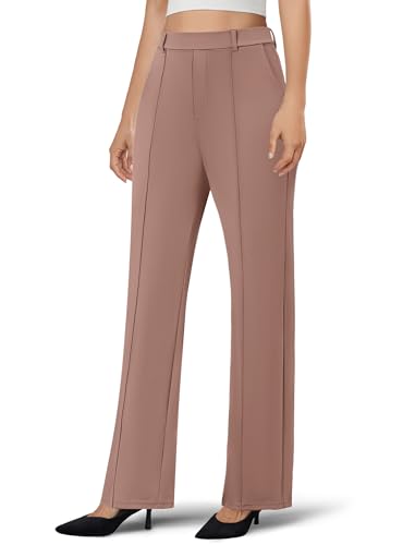 DLOODA Women's Dress Pants Business Casual Stretchy Work Pants High Waisted Pull On Slacks Office Wide Leg Trousers Coffee - Image 1