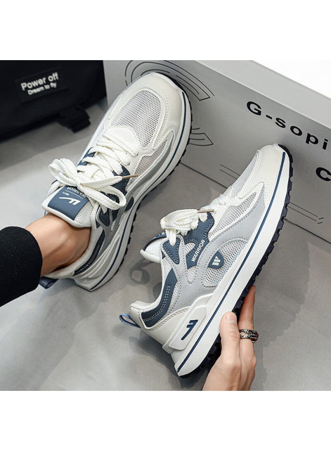Pull Back Warrior Men's Soft Sole Sports Shoes Autumn New Lightweight Breathable Casual Shoes White Blue Gray Size 42 - Image 2