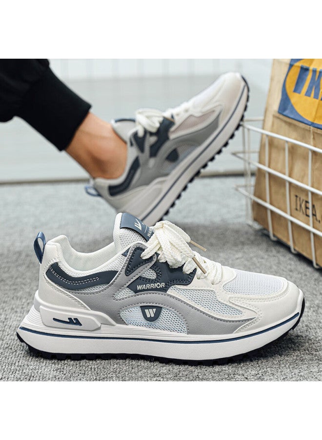 Pull Back Warrior Men's Soft Sole Sports Shoes Autumn New Lightweight Breathable Casual Shoes White Blue Gray Size 42 - Image 3