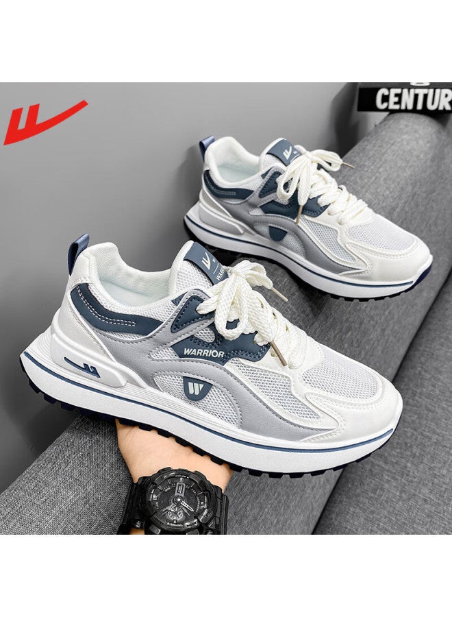 Pull Back Warrior Men's Soft Sole Sports Shoes Autumn New Lightweight Breathable Casual Shoes White Blue Gray Size 42 - Image 1