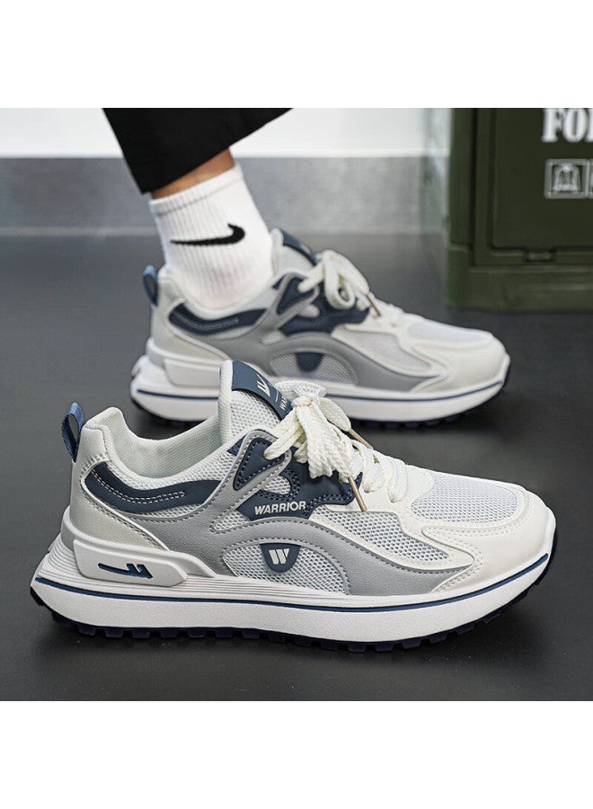 Pull Back Warrior Men's Soft Sole Sports Shoes Autumn New Lightweight Breathable Casual Shoes White Blue Gray Size 42 - Image 5