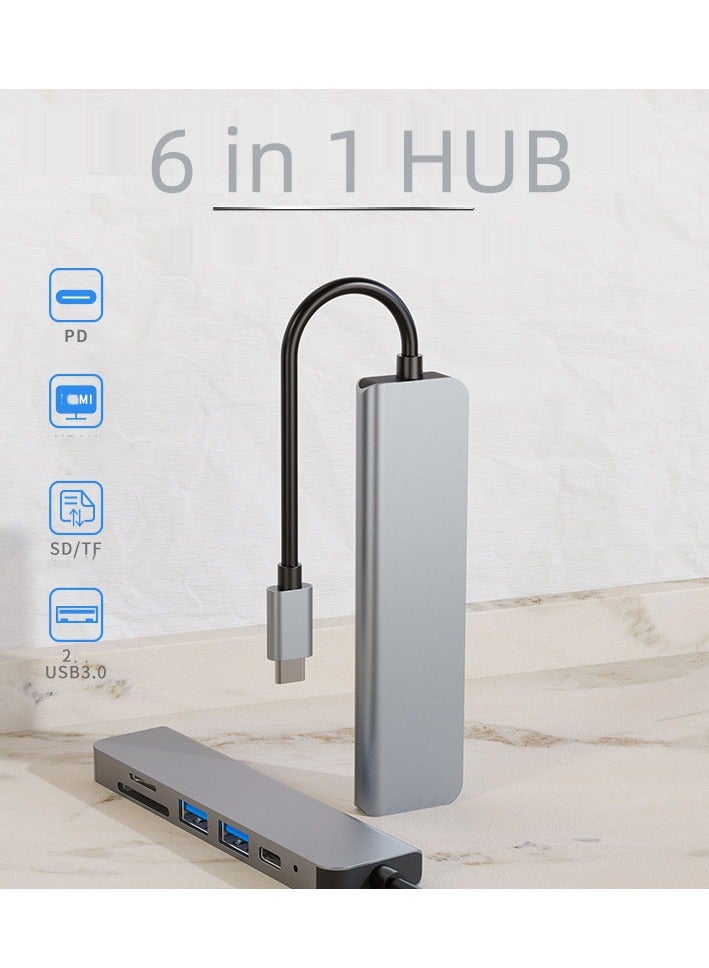 6 In 1 USB C Adapter, 100W PD Charging SD/TF Card Reader USB 3.0 Ports for MacBook Pro/Air USB C Hub 4K HDMI-compatible  - Image 2